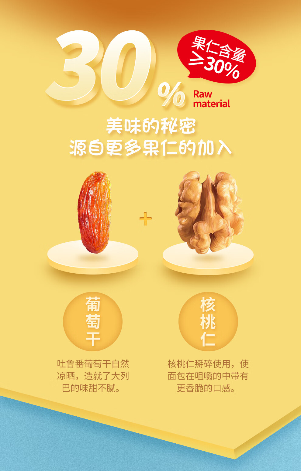 恋上谷  俄罗斯大列 巴 核 桃 仁夹 心木糖醇健身学 生零 食早餐面包 葡萄干核桃仁夹心列巴400g