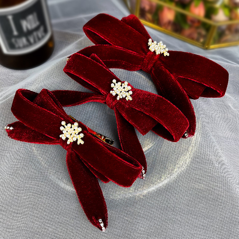 新款蝴蝶结发夹套装红丝绒新娘婚礼敬酒服头饰影楼礼服宴会发饰品fd01