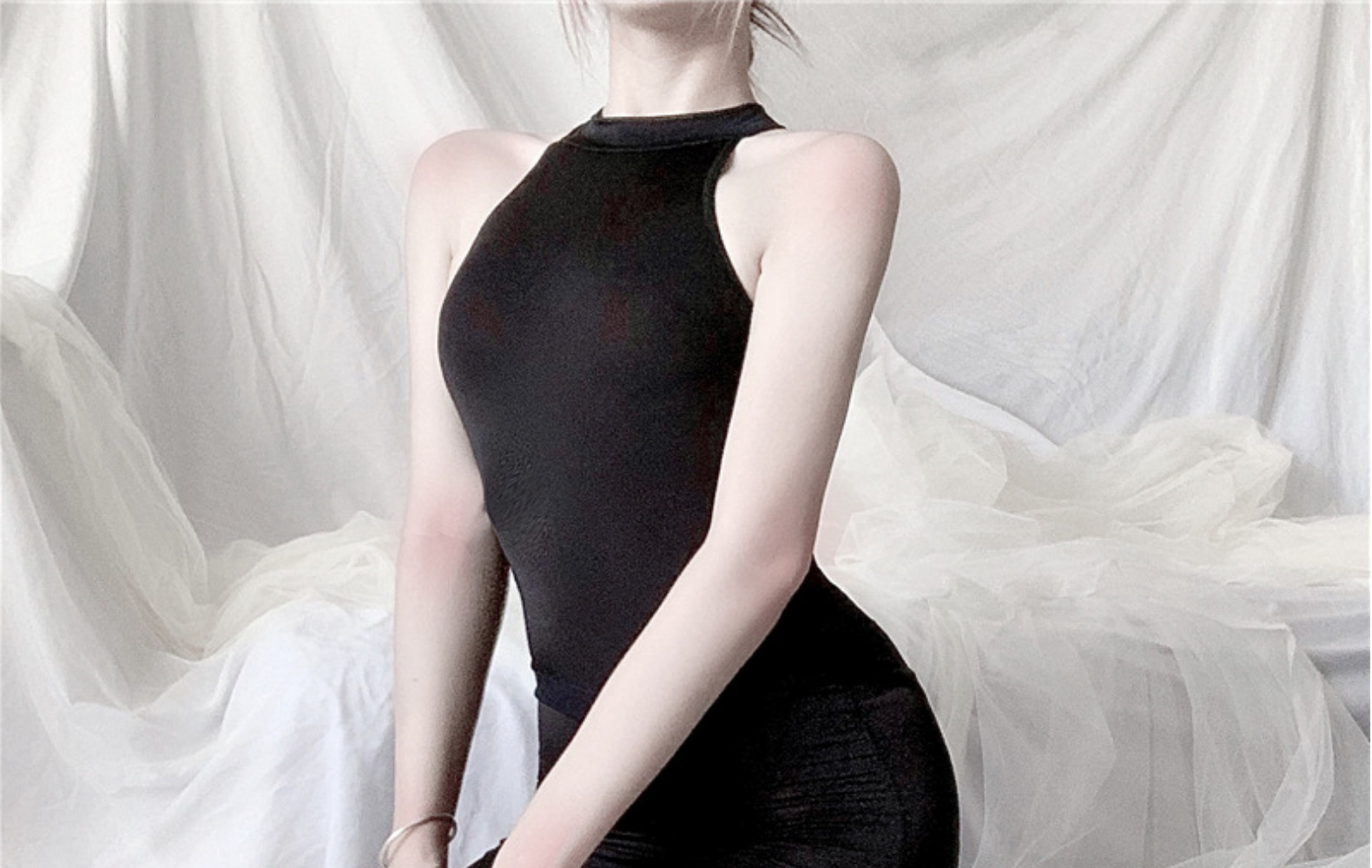 内衣免脱连体衣透明火辣性感开档丝袜泳衣套装 黑【连体衣】 黑色短裙