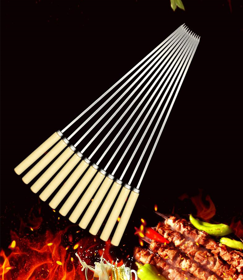 烧烤签不锈钢木柄防烫烧烤工具羊肉串烤肉钢签家用签子烤串200支硅胶