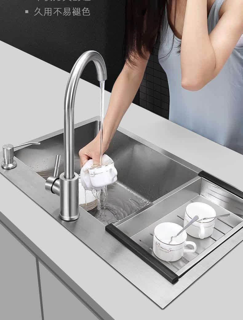 专营店德国厨房水槽304不锈钢洗菜盆手工加厚洗碗槽水池家用单槽套餐