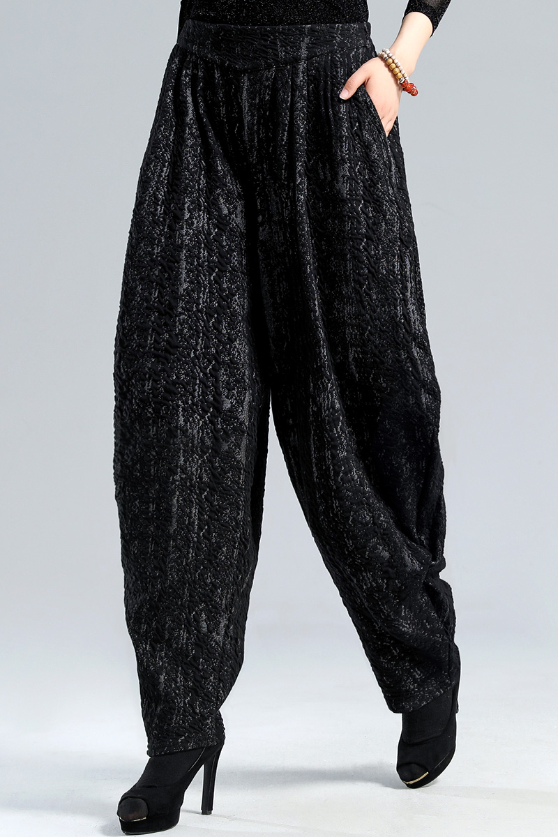 布琳达时尚灯笼裤女2021秋冬宽松大码休闲提花褶皱哈伦舞蹈裤大裆文艺