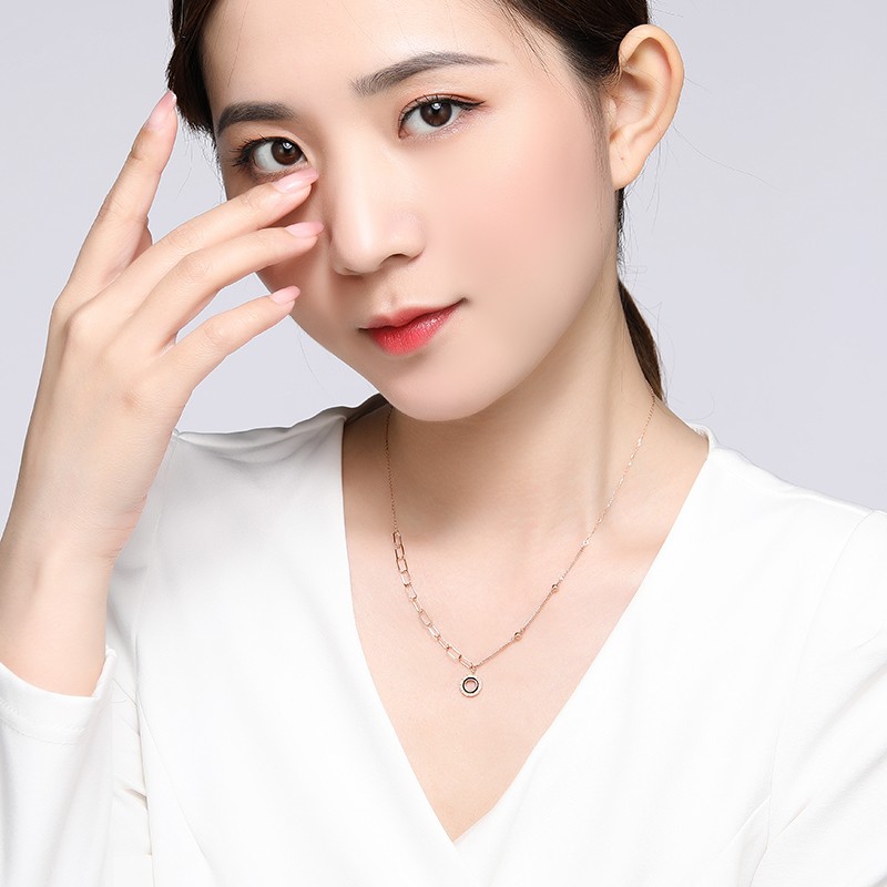 潮宏基 低调 18k金项链玫瑰金彩金项链女款锁骨链 链约42cm