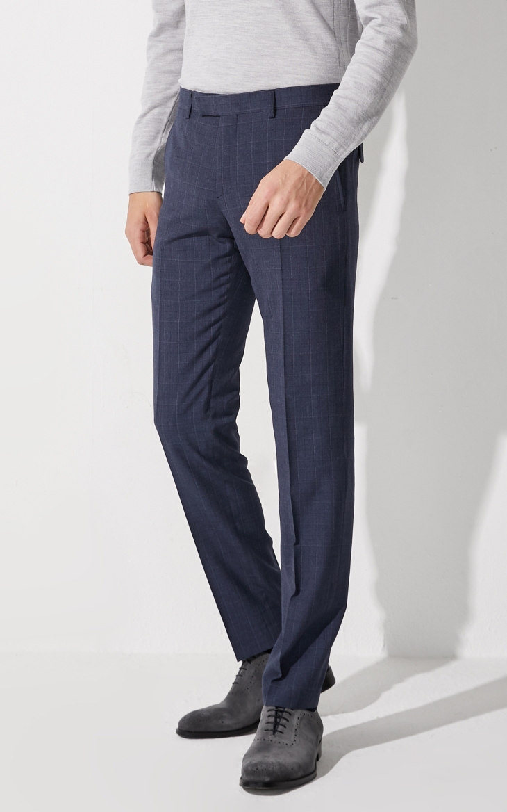 selected思莱德男士格纹修身商务职场长裤西裤sig42016a503 蓝色 175