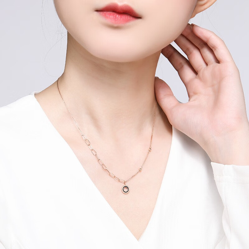 潮宏基 低调 18k金项链玫瑰金彩金项链女款锁骨链 链约42cm