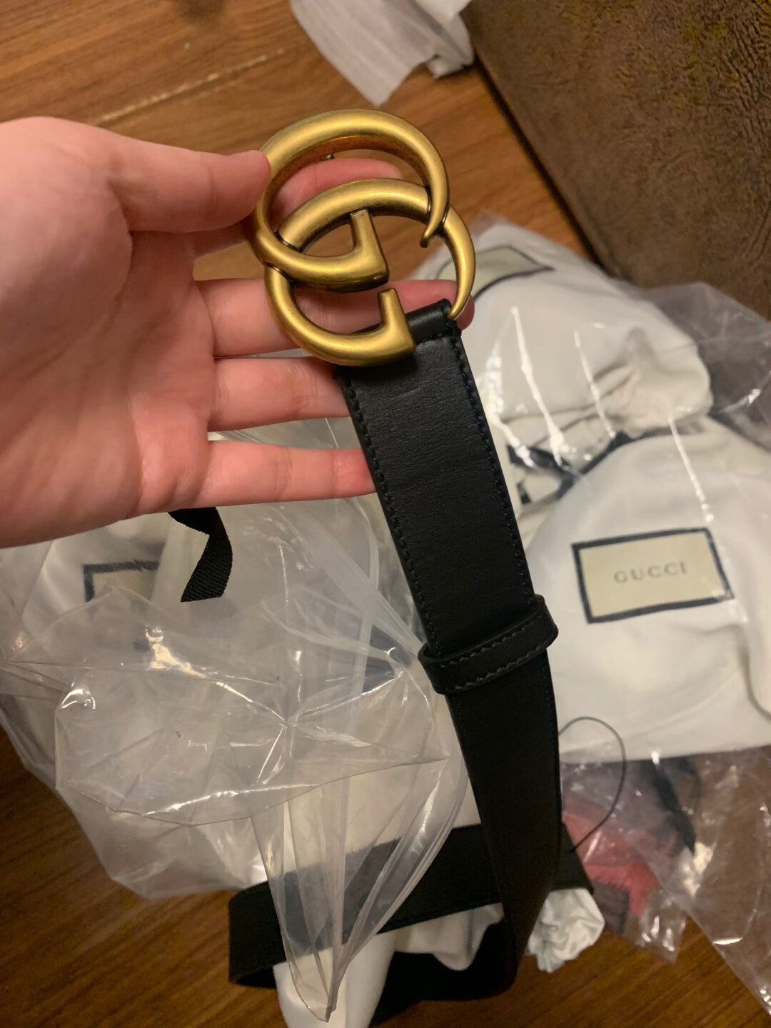 【国内现货】gucci古驰3cm皮带双g经典百搭复古金扣百搭牛皮腰带 黑色