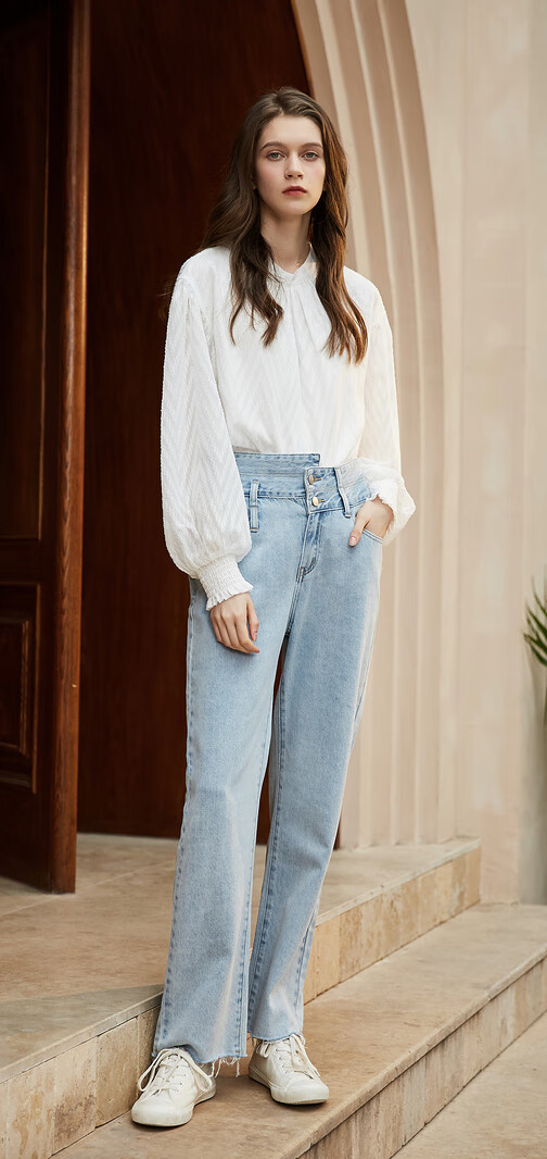 飞鸟和新酒雪纺衬衫女2021年短款显瘦提花外穿设计感小众白色衬衣 满