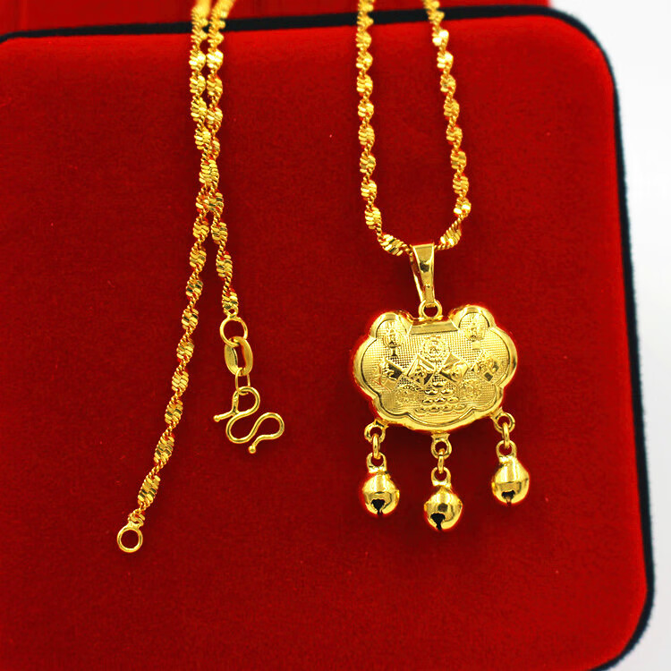 crimson kingdom 星黄金18k金锁项链首饰结婚吊坠如意平安长命锁金