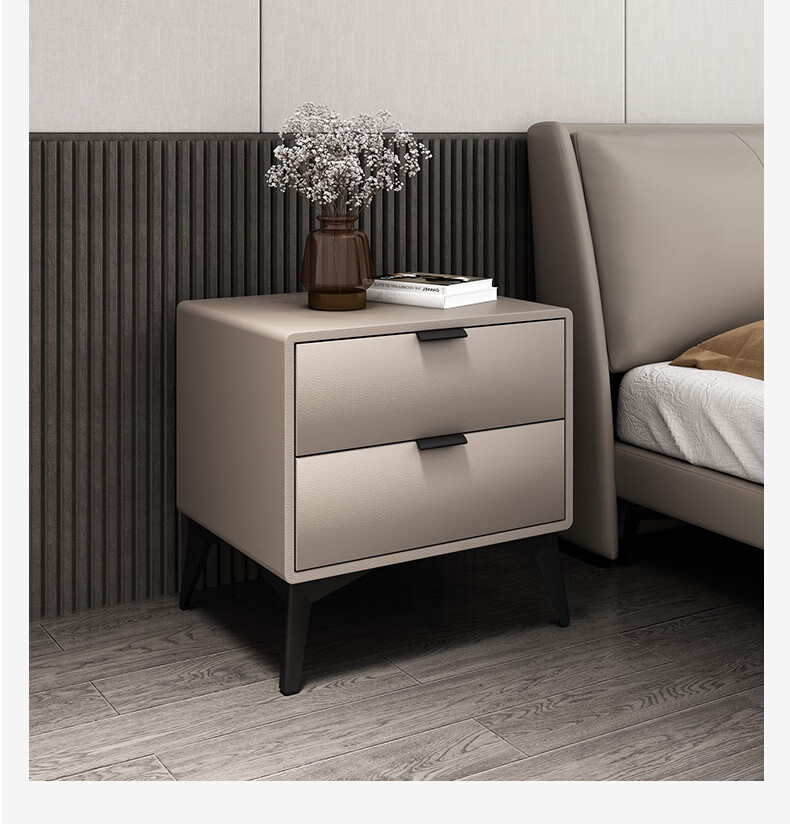 现代轻奢床头柜窄小户型简约卧室床边柜超免安装极简收纳柜意式香槟灰