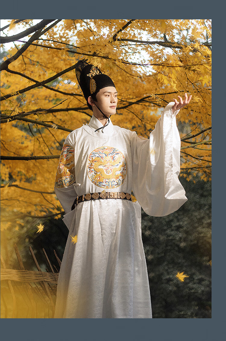 明制汉服男道袍团龙纹刺绣圆领袍男女情侣款婚服明代官服 中国红色 假