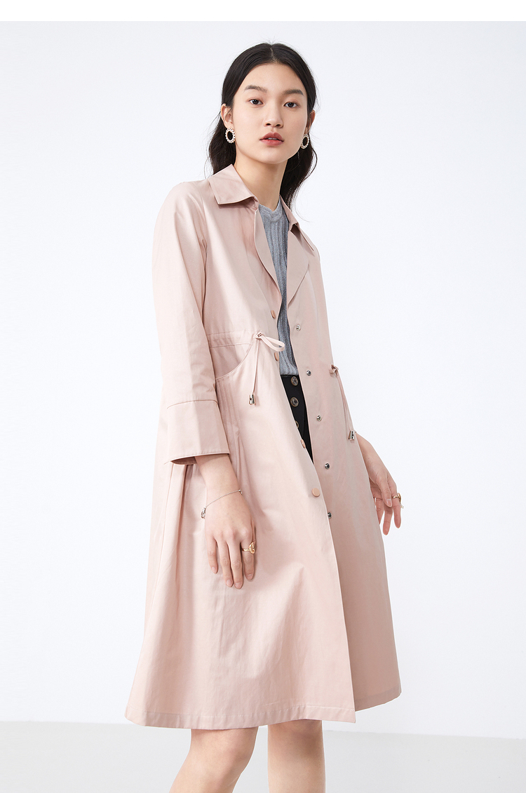 yiner音儿女装2021秋季新款长款风衣外套粉色36