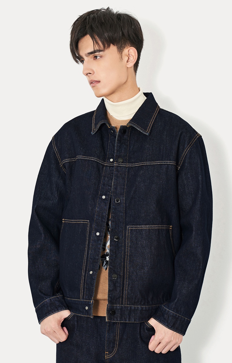 trendiano潮牌冬季男装纯棉工装夹克牛仔外套3re4094010 深蓝650 m