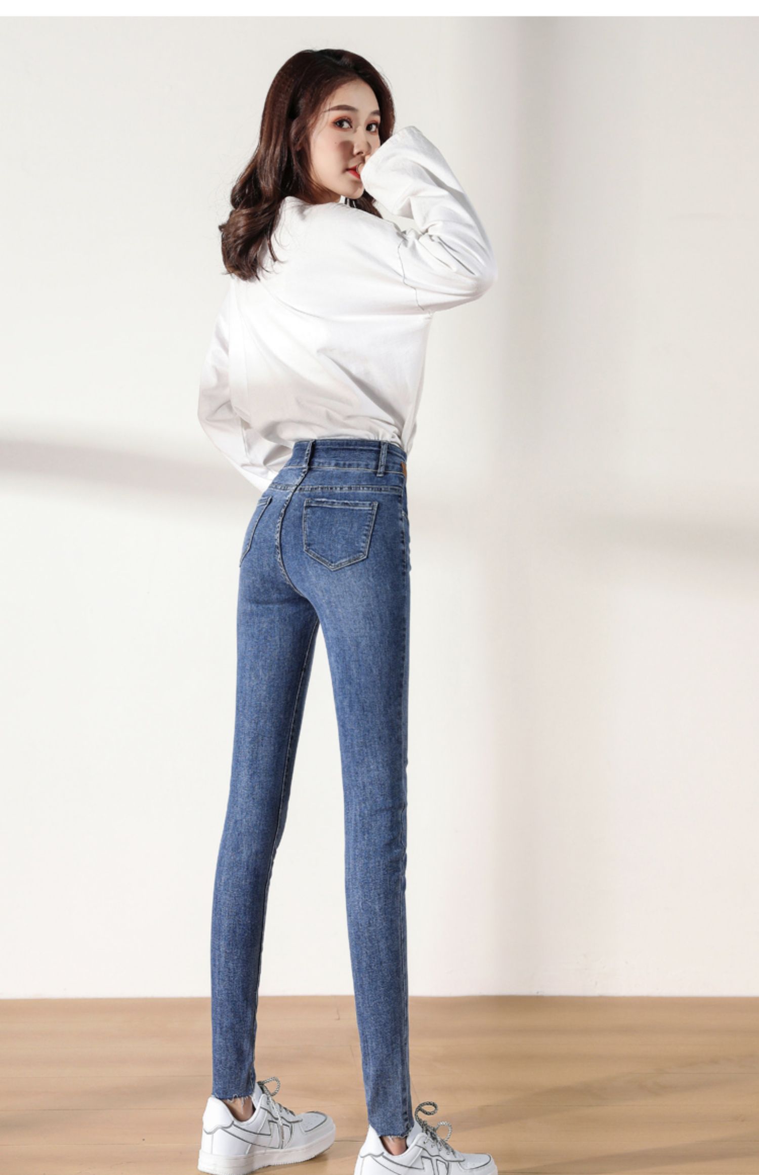 【高个子穿】浪莎官方店加长牛仔裤女高个子2021夏新款高腰小脚裤显瘦