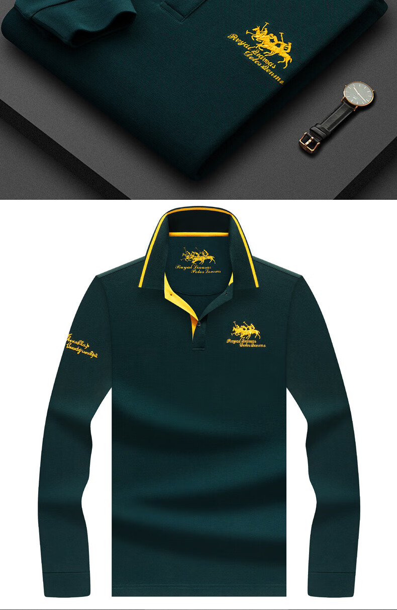 王族保罗polo衫男士长袖秋季新款纯棉翻领宽松体恤商务绅士打底衫