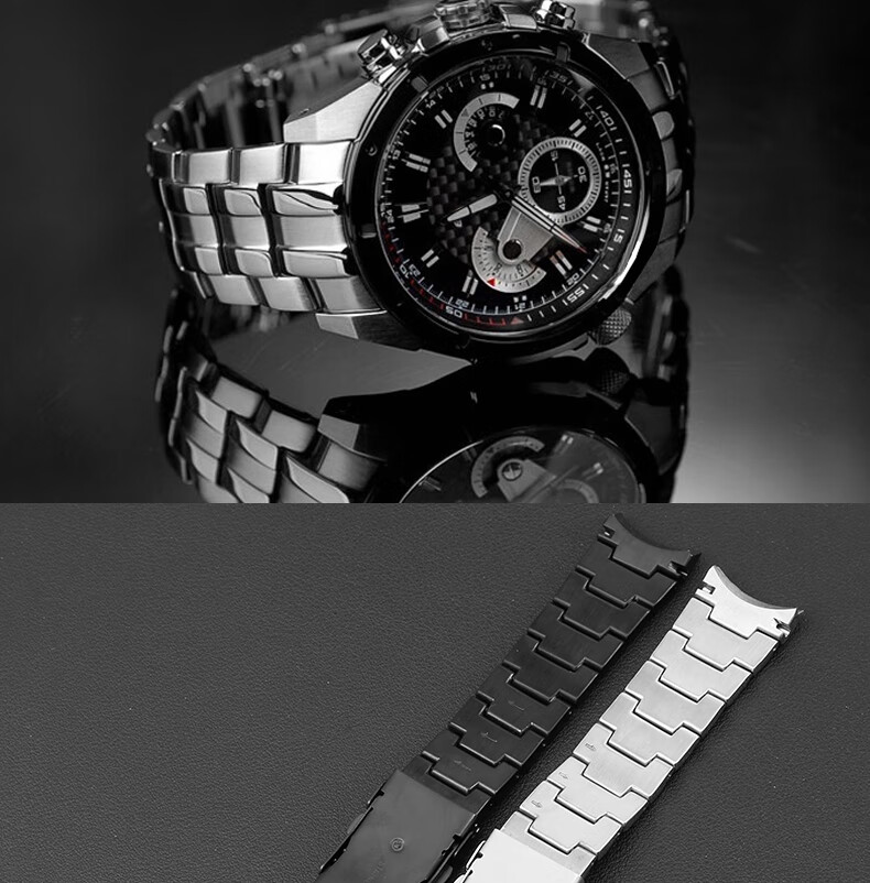 恩玺 适用于卡西欧精钢手表带红牛限量版ef-550d弧口edifice金属系列