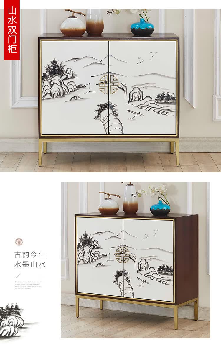 sivir酒柜客厅隔断新中式入户玄关柜手绘进门客厅隔断柜轻奢风酒柜