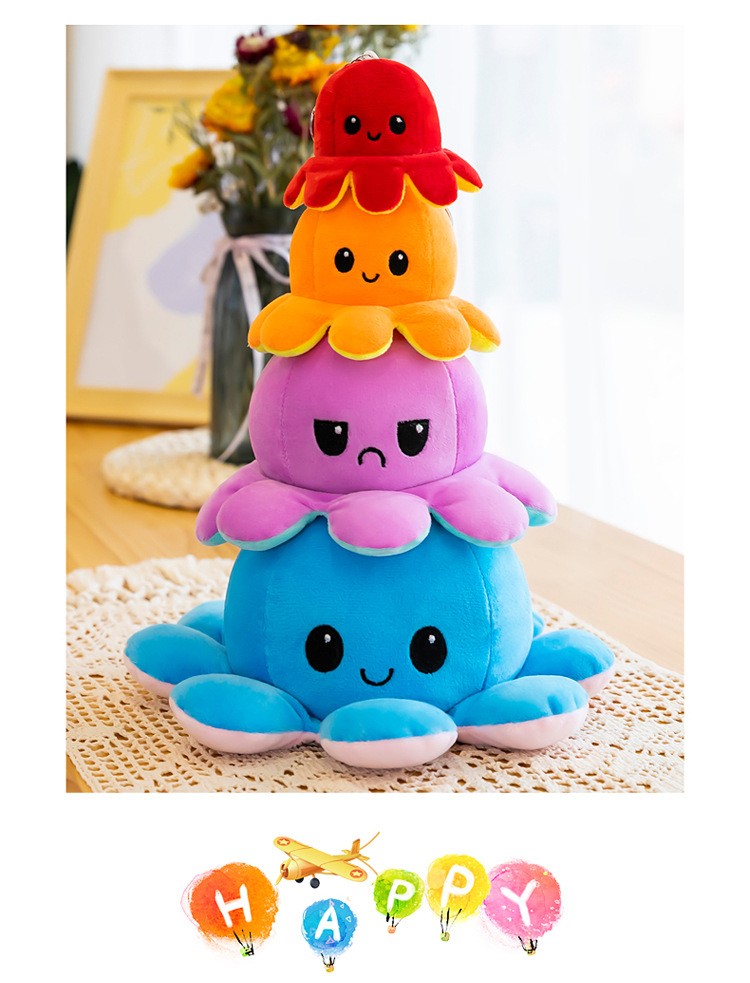 猛仕将翻转章鱼公仔可爱翻面八爪鱼双面双色表情抖音同款小章鱼毛绒