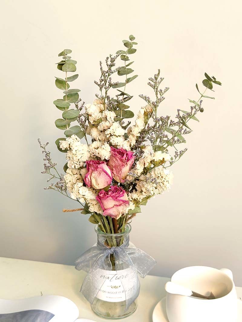 萌依儿干花花束真花玫瑰干花混搭花束勿忘我diy客厅房间真花摆件ins
