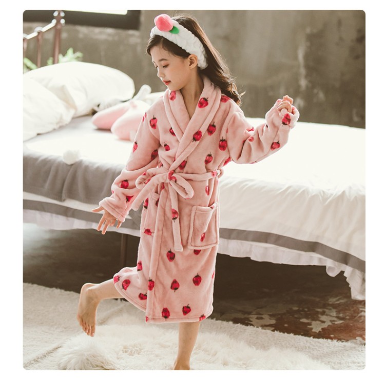女童法兰绒睡袍秋冬2021冬季长款浴袍儿童睡衣小女孩加厚睡衣浴衣