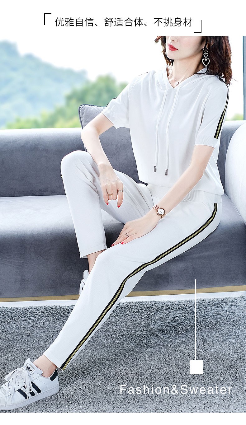 倾依色夏装冰丝运动套装女薄款洋气短袖女士夏季遮肚子时尚休闲两件套