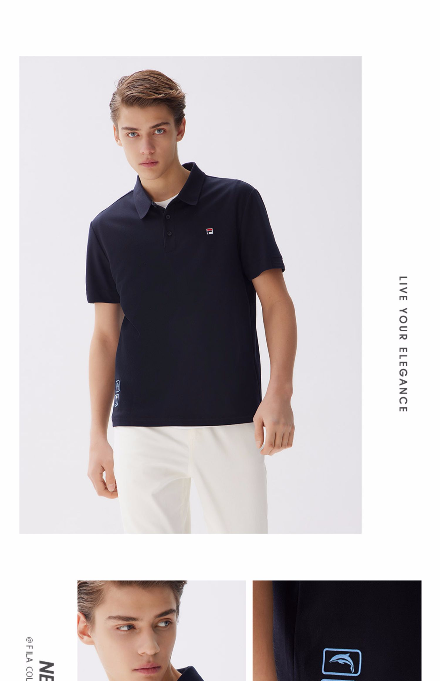 fila 斐乐官方男子短袖polo衫 2021年夏季新款简约休闲polo上衣男