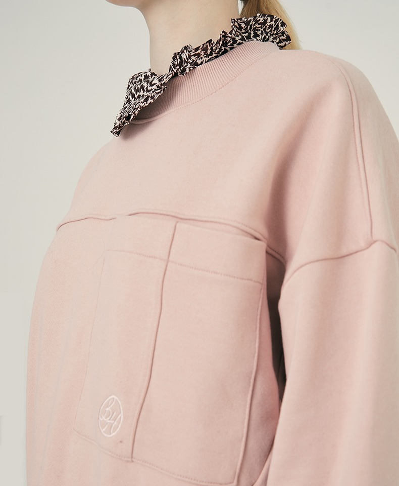 basic house/百家好2021秋冬新款简约女装拼接式米色卫衣hvts728k