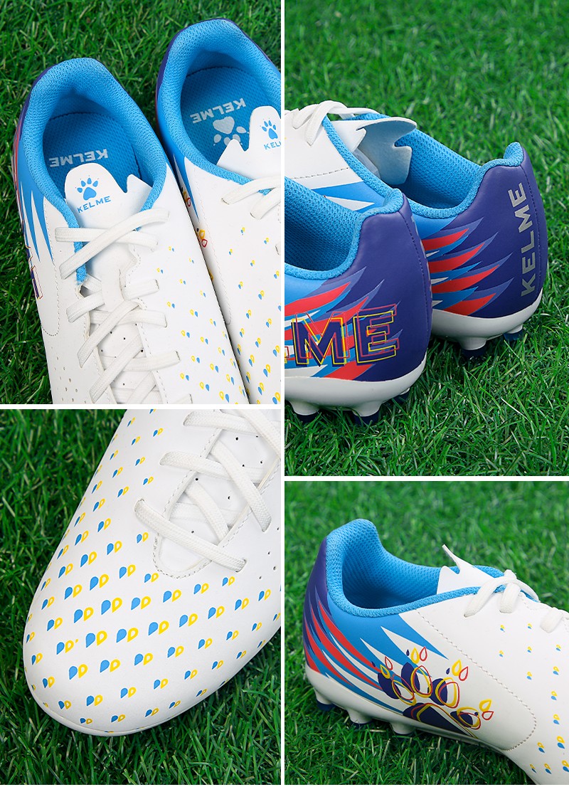 kelme卡尔美儿童足球鞋mg短钉人造草青少年学生比赛训练球鞋 云白天蓝