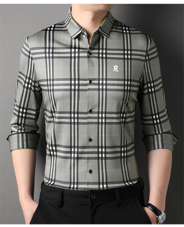 梦特娇官方旗舰店男装秋冬装长袖羊毛衬衫中老年爸爸商务休闲衬衣