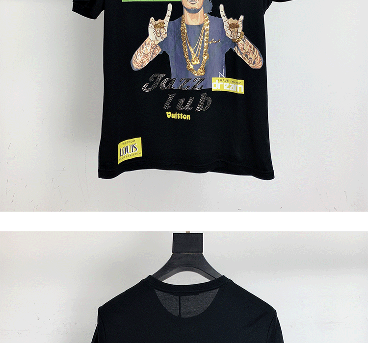 oloey 乐乐兔香港潮牌印花人物短袖t恤男潮流夏季帅气个性烫钻衣服