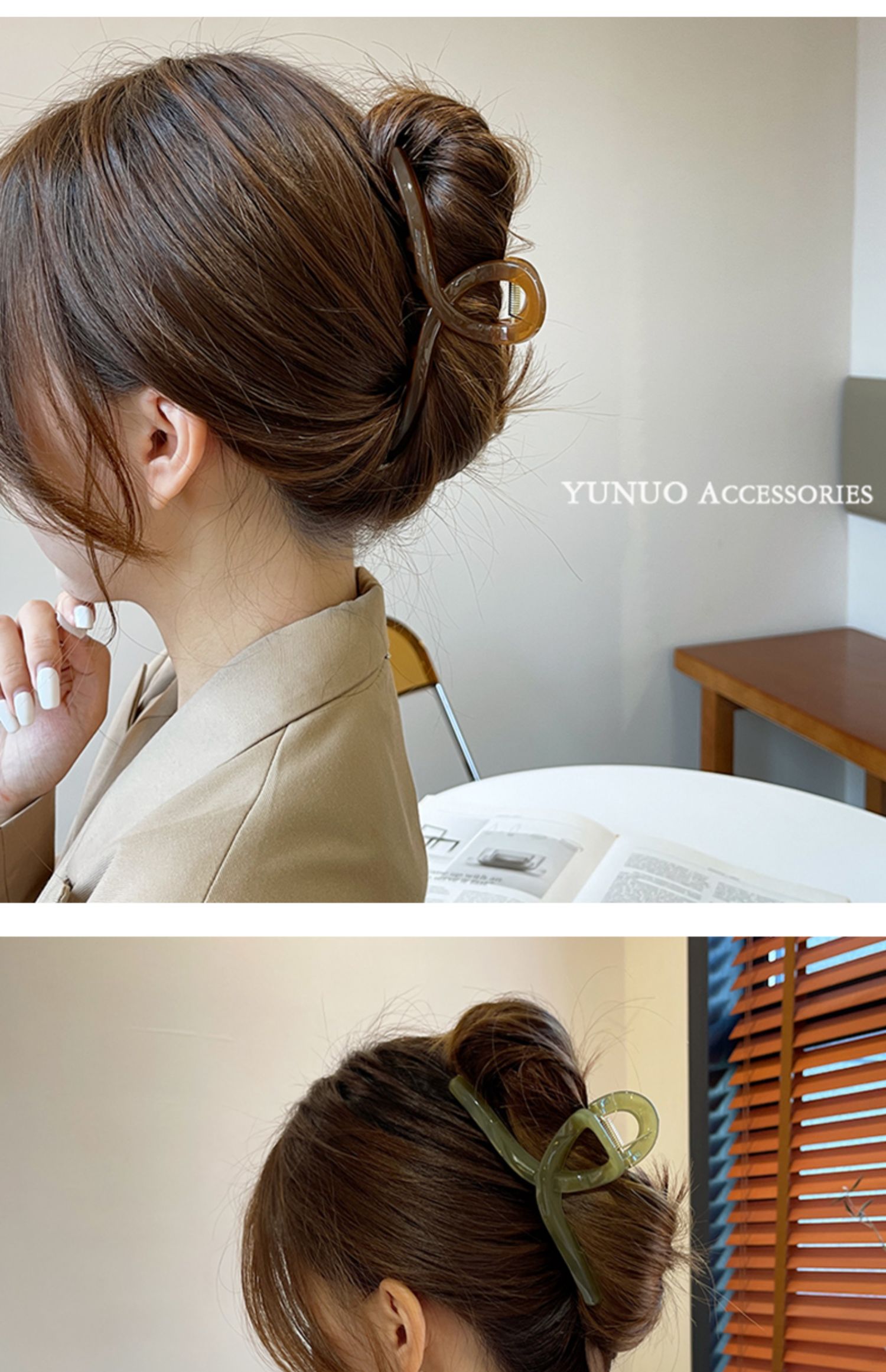 法式大号后脑勺抓夹女生优雅发夹鲨鱼夹简约气质夹子头饰透明发抓白色