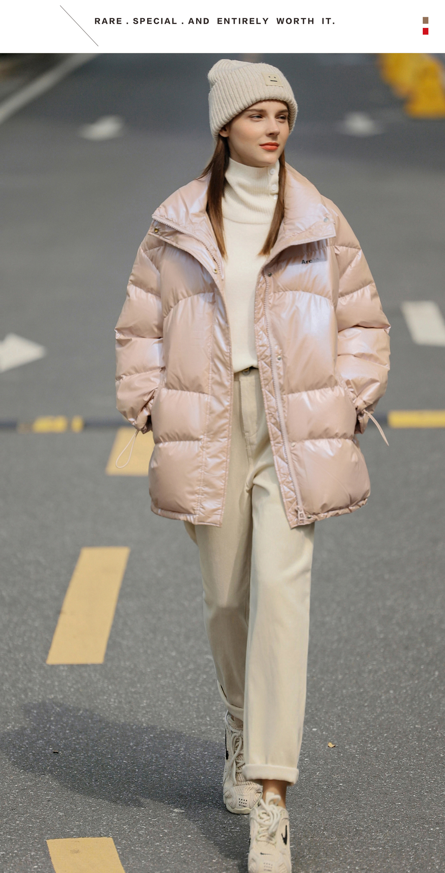 amii2021冬季新款羽绒服酷炫加厚面包服白鸭绒羽绒服女设计感小众 米
