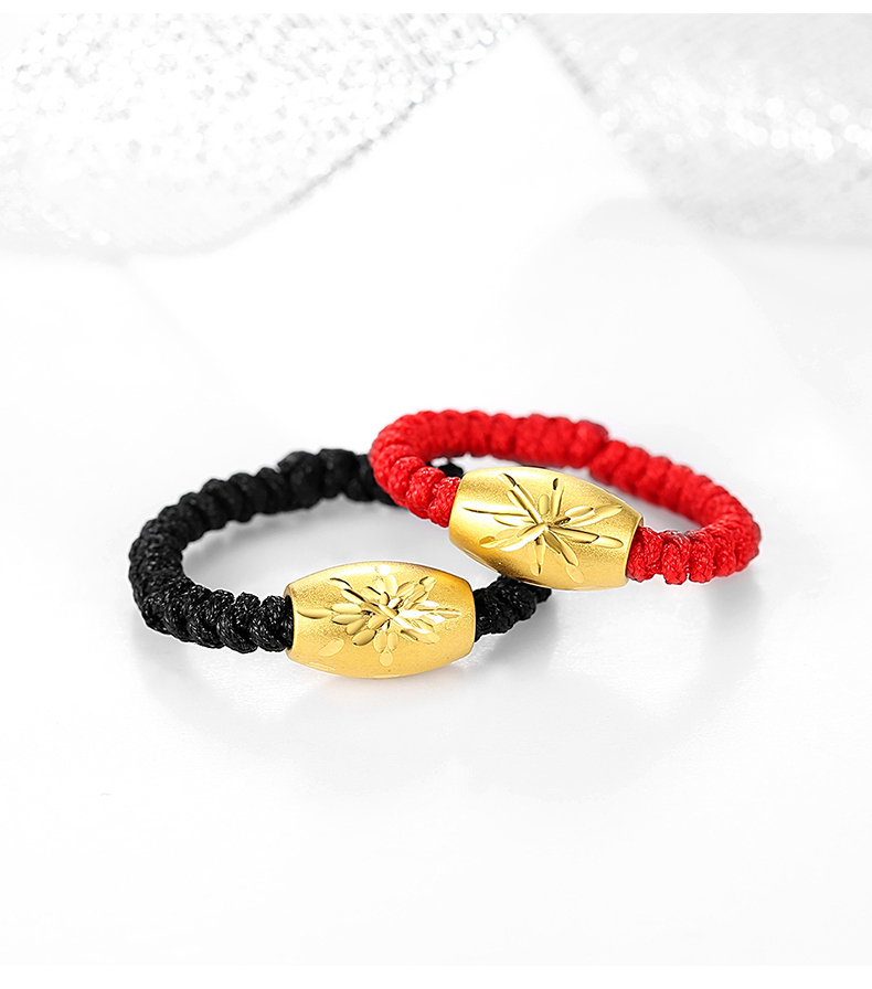 老凤祥云同款情人节礼物黄金转运珠戒指本命年红绳编织999足金纯金