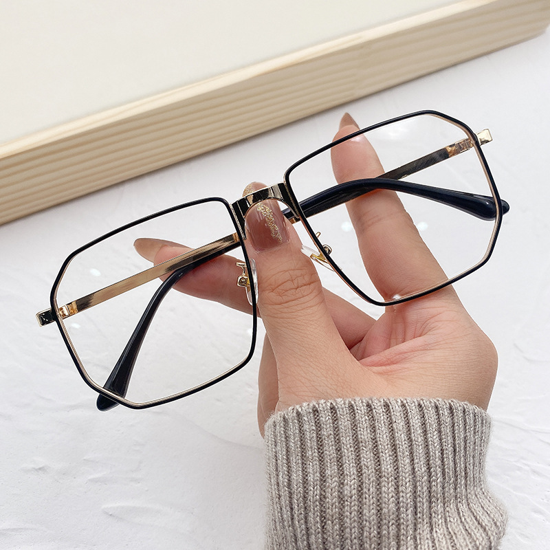 伦克巴吉 大方框防蓝光眼镜框男时尚金属平光镜女 学生眼镜架 黑框