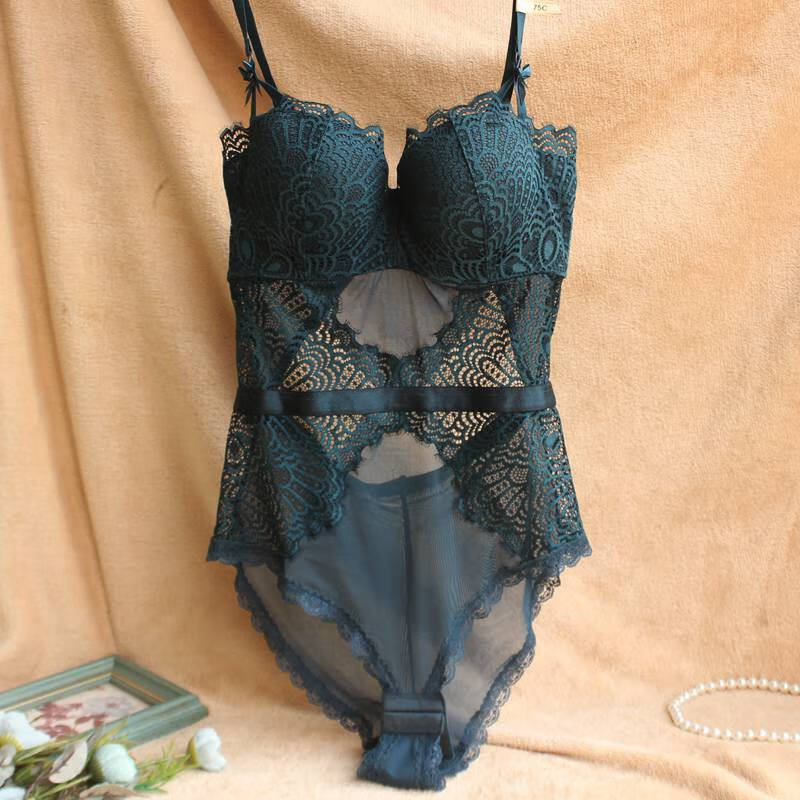 浪莎同款欧美蕾塑身半杯性感透明网纱连体衣内衣女吊带打底文胸式体雕