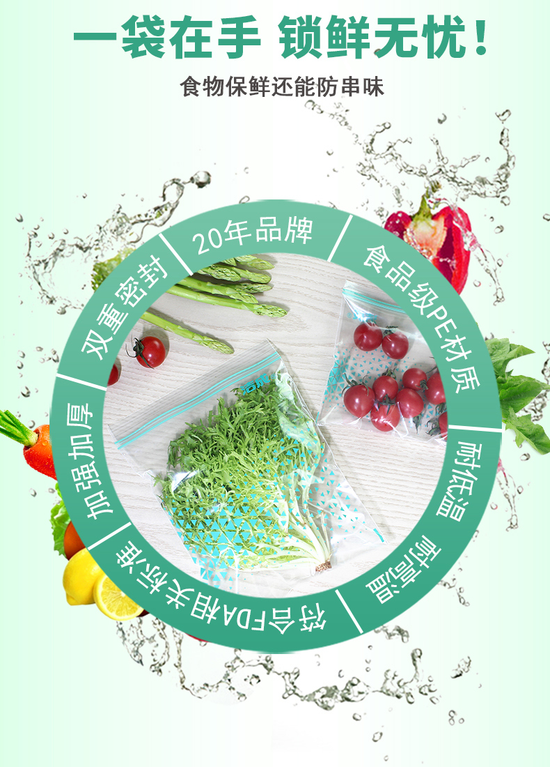 38324-洁成 密封袋食品袋大中小组合双层封条防潮保鲜 盒装抽取式65枚-详情图