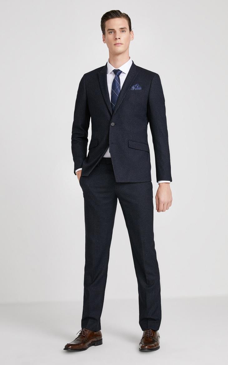 selected思莱德男士竖条纹图案修身两粒扣商务正装西装外套sig42015x