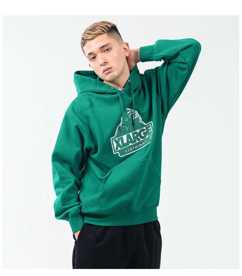 xlarge潮流男装秋季时尚休闲经典大猩猩logo棉质套头连帽卫衣蓝色