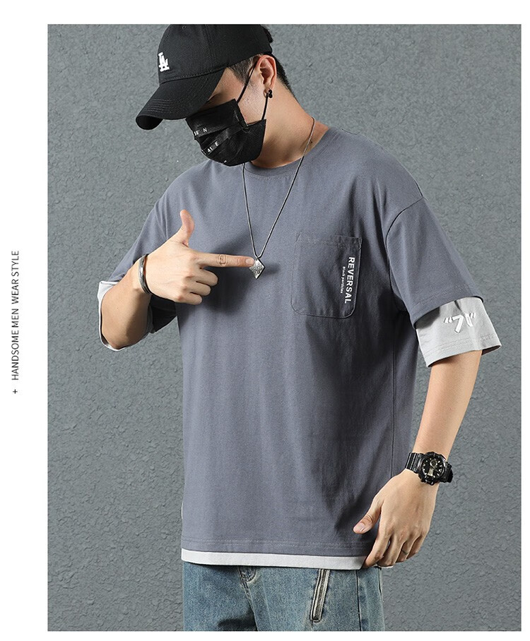 胖胖兄短袖t恤男纯棉宽松半袖男士潮流五分袖男夏季打底体恤衫男生加