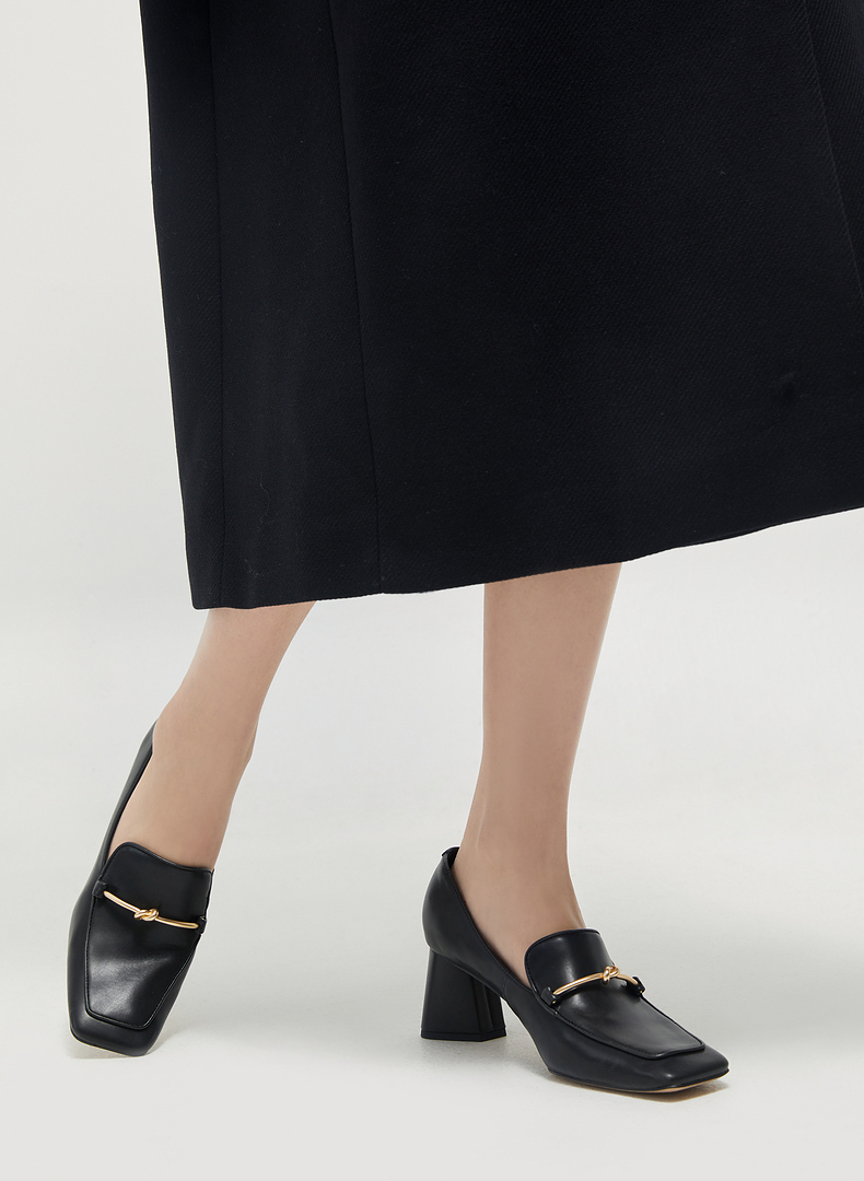 charleskeith21冬新品ck160900156女士金属装饰方头高跟乐福鞋black