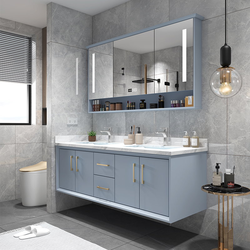 凸凸卫浴 北欧橡木浴室柜简约洗手池轻奢岩板无缝陶瓷一体洗手盆柜