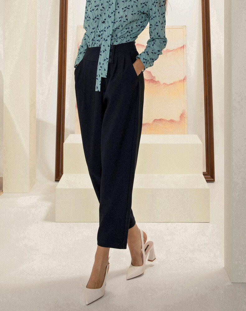 易菲高腰职业直筒裤女宽松显瘦休闲裤百搭九分锥形裤2021春季2102k941