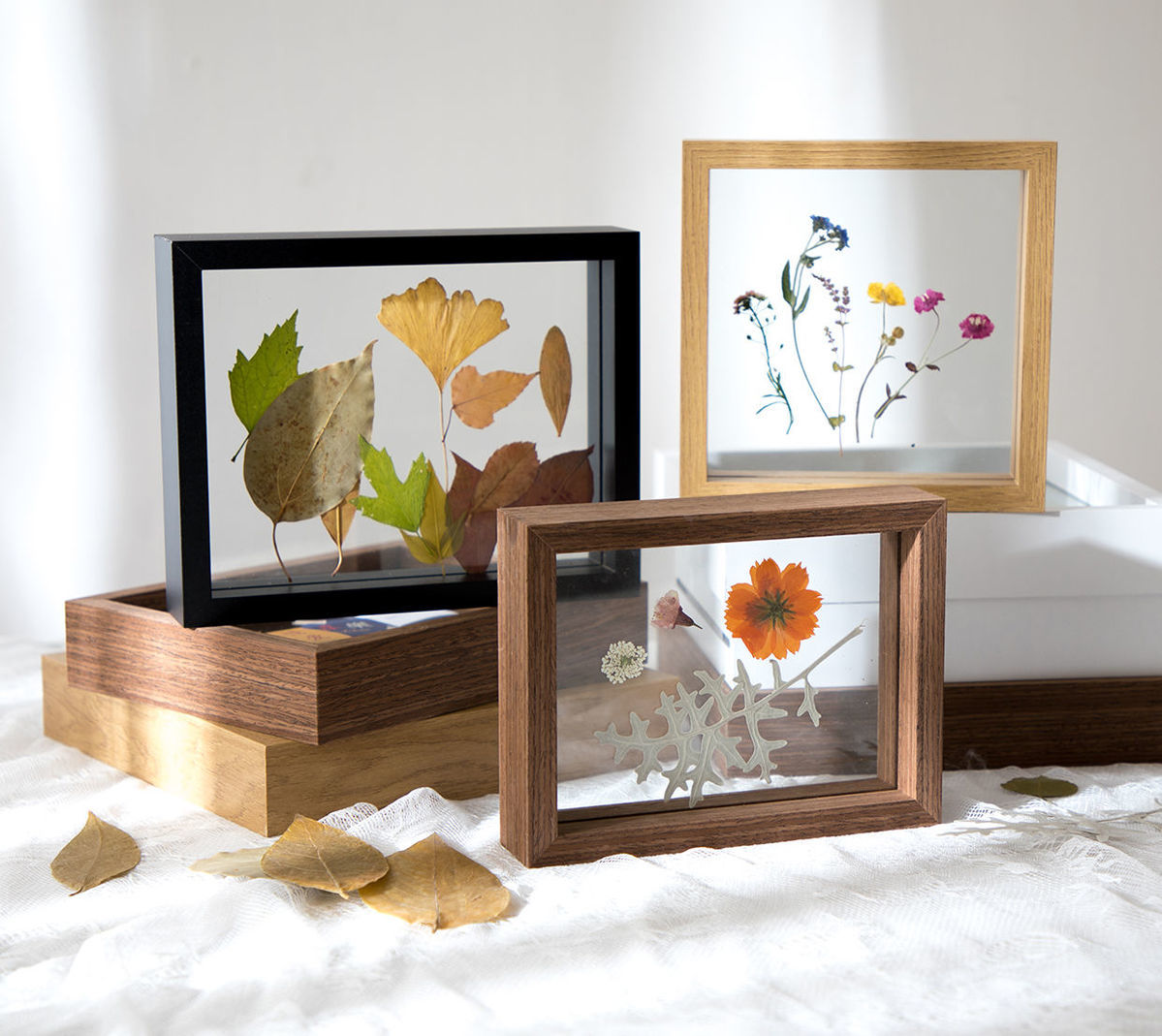 相框摆台干花植物标本双面透明玻璃567810寸画框架实木质摆件像框自然