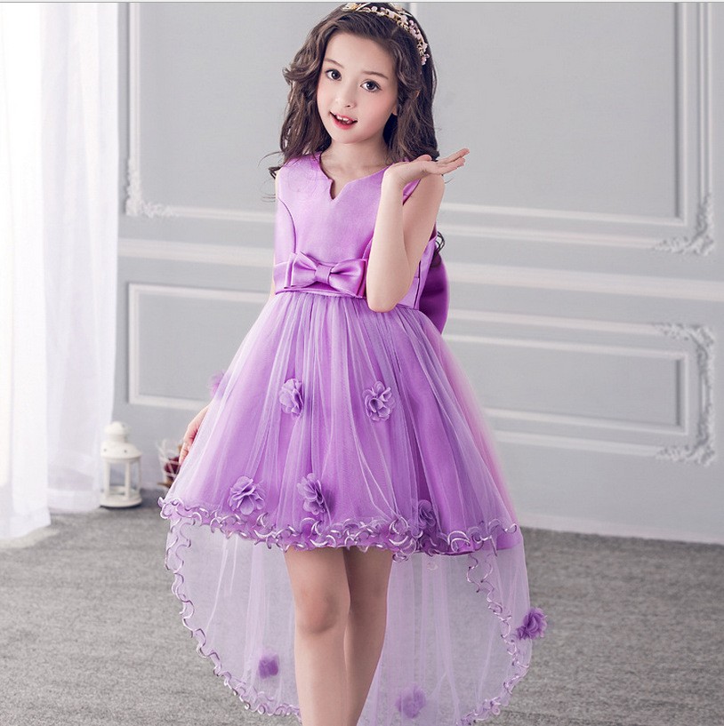 人晚礼服裙钢琴演出服装拖尾公主蓬蓬裙花童婚纱连衣裙中大童 紫色