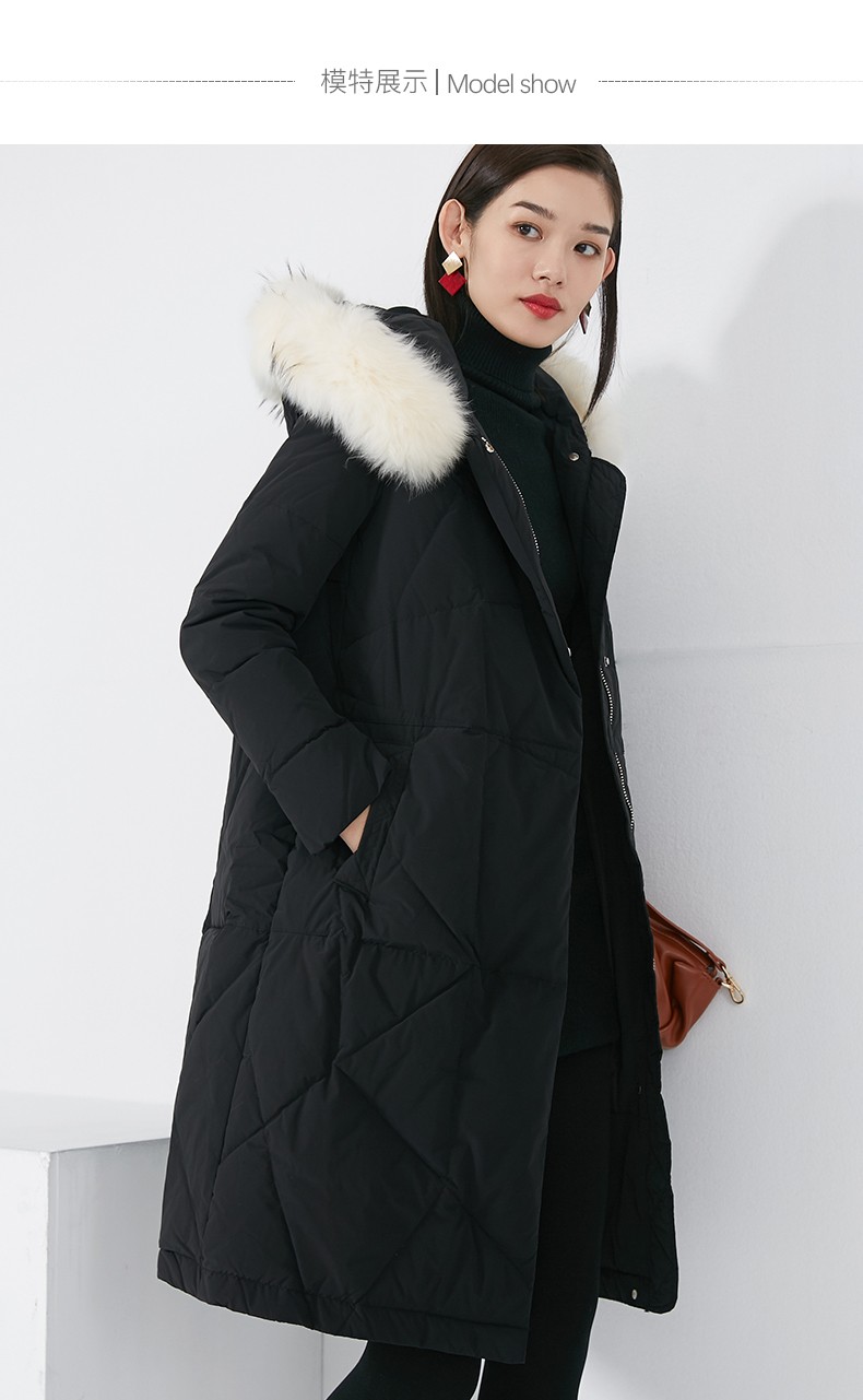 晚白2020年冬款简约纯色毛领连帽90白鸭绒厚款羽绒服外套女 黑色 s