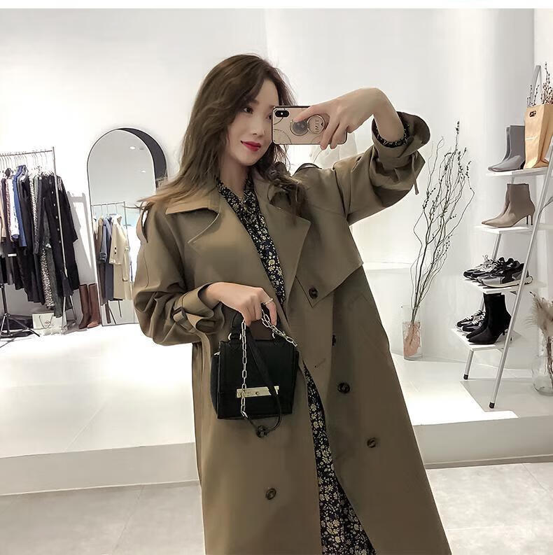 风衣202新款春装坠感中长款外套女过膝气质女神范英伦风 灰棕色有里布