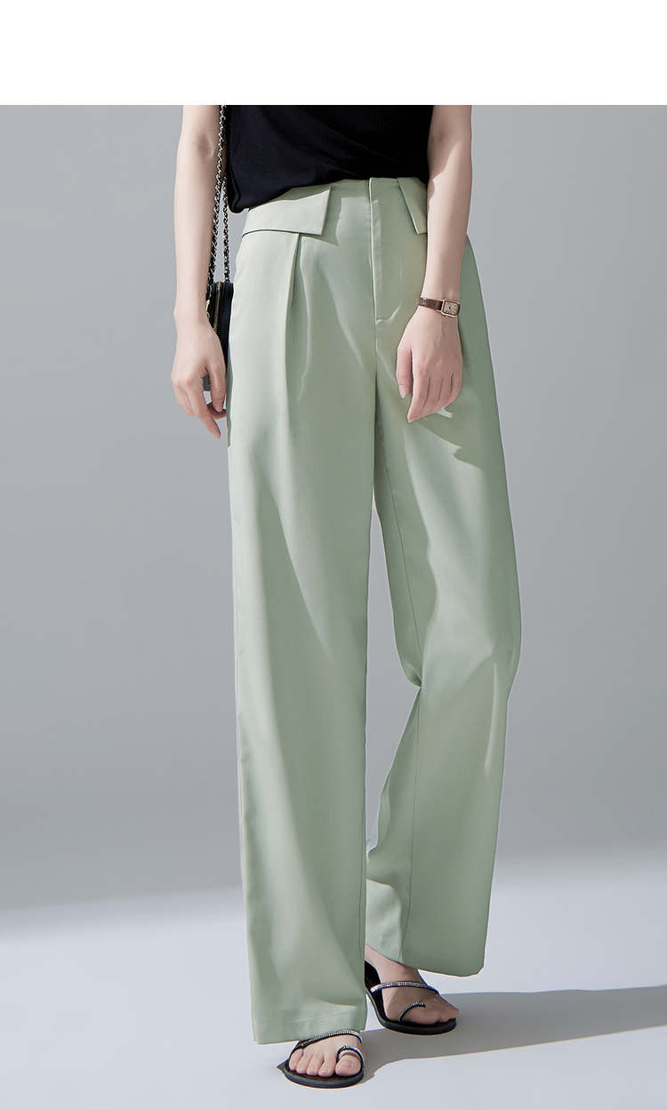 尚都比拉时尚翻边蝴蝶绿休闲宽松阔腿裤女夏季2021新款休闲长裤 蝴蝶
