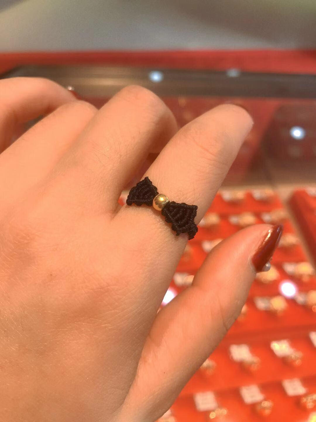 七夕情人节 福韵礼 足金999转运珠戒指在逃公主蝴蝶结手工编绳闺蜜