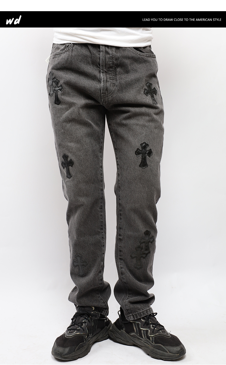 联名克罗·心十字架牛仔裤男女夏季复古高腰直筒显瘦小众裤子高街潮