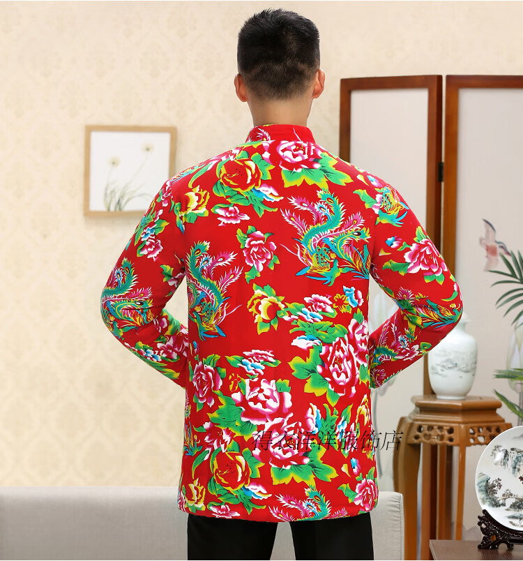 东北大花袄大花布棉袄男士秋冬花布棉袄成人男复古民族风手工棉花棉衣