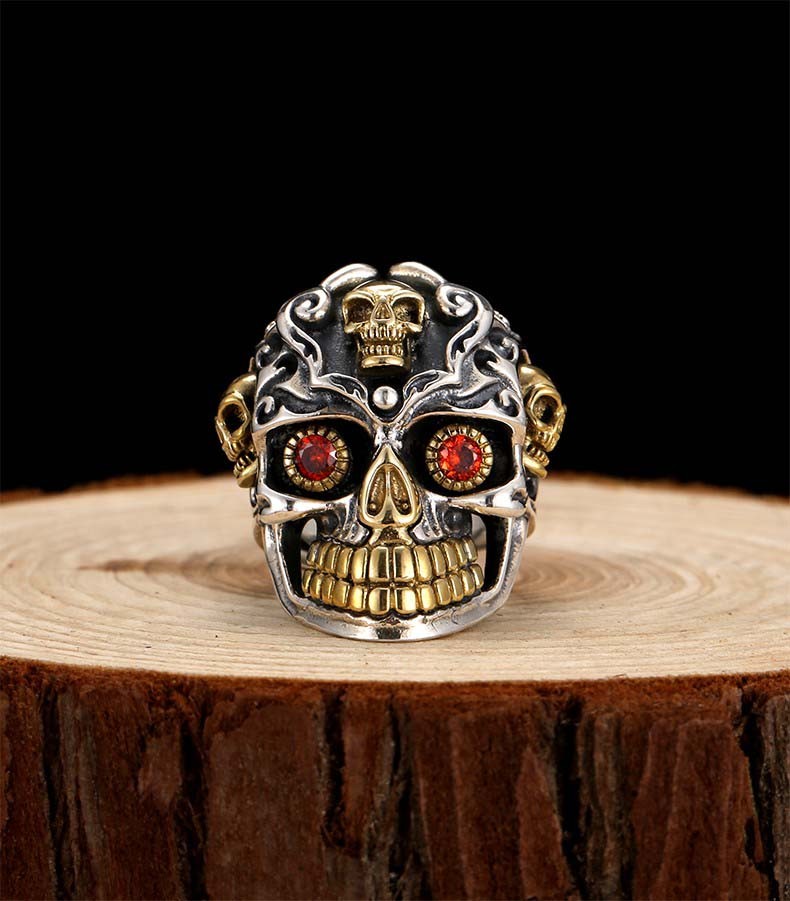 男银饰骷髅泰银戒指s925银饰品复古泰银骷髅头眼镜蛇足银戒指男士霸